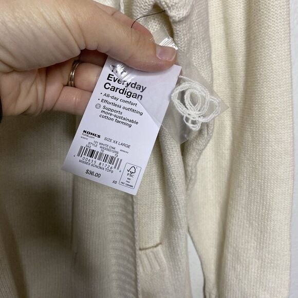 New Sonoma The Everyday Cardigan White Oak Open Front Pockets Women’s XXL - Picture 5 of 11